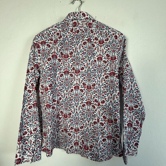 Lands' End Womens Floral No Iron Cotton Long Sleeve Button-Up Shirt Size 14 Red - Picture 2 of 8